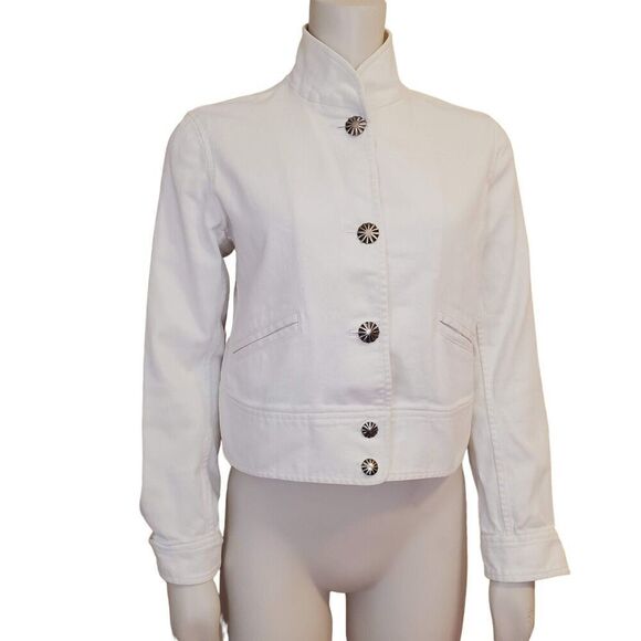 Lauren Ralph Lauren Jacket Petite Medium Womens White Denim Embossed Button READ - Picture 1 of 15